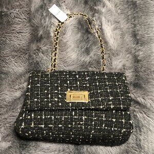 ALDO NWT ($85) Mini Black Tweed Greenwood Crossbody Bag & Adjustable Chain Strap